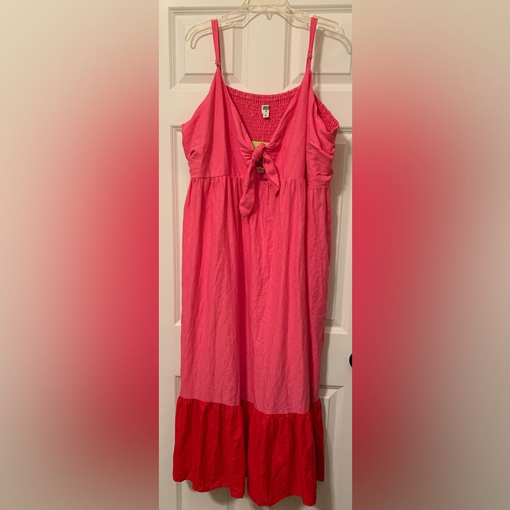 NWT Sun Dress Pink Red Tabitha Brown 2X Two-tone Linen Blend Maxi